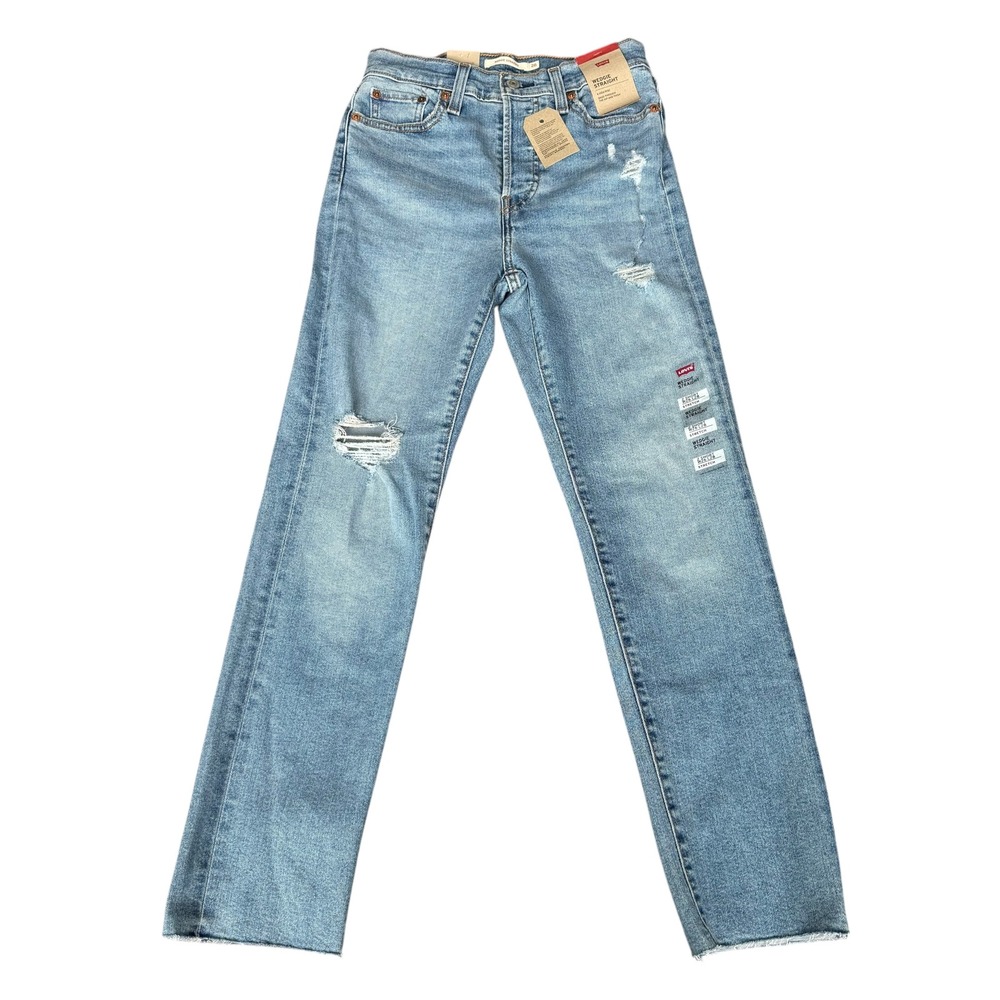 Levis Wedgie Straight High Rise Distressed Jeans Light Wash W26 L28 NWT